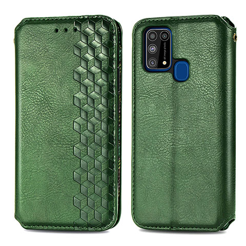 Custodia Portafoglio In Pelle Cover con Supporto S01D per Samsung Galaxy M21s Verde
