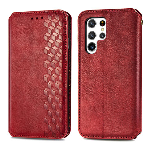 Custodia Portafoglio In Pelle Cover con Supporto S01D per Samsung Galaxy S21 Ultra 5G Rosso