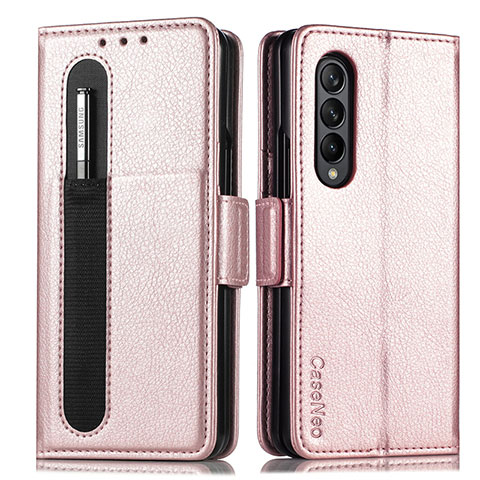 Custodia Portafoglio In Pelle Cover con Supporto S01D per Samsung Galaxy Z Fold3 5G Oro Rosa