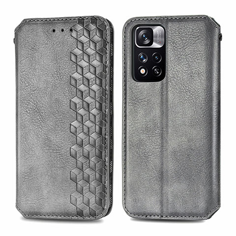 Custodia Portafoglio In Pelle Cover con Supporto S01D per Xiaomi Redmi Note 11 Pro+ Plus 5G Grigio