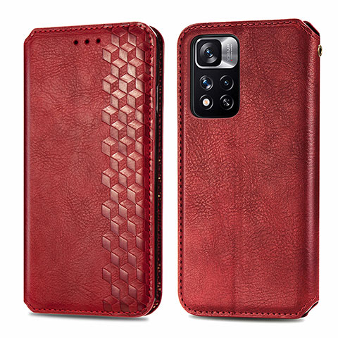 Custodia Portafoglio In Pelle Cover con Supporto S01D per Xiaomi Redmi Note 11 Pro+ Plus 5G Rosso
