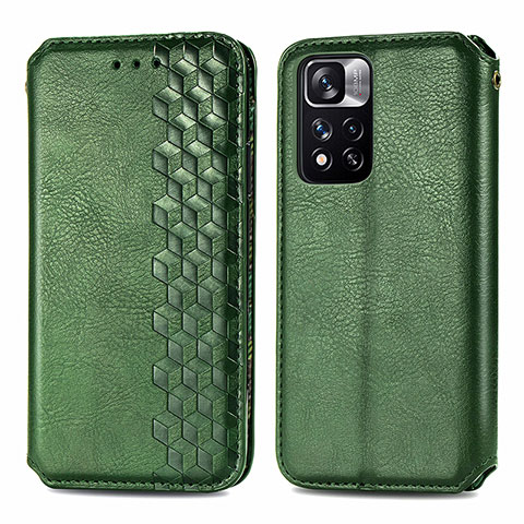 Custodia Portafoglio In Pelle Cover con Supporto S01D per Xiaomi Redmi Note 11 Pro+ Plus 5G Verde