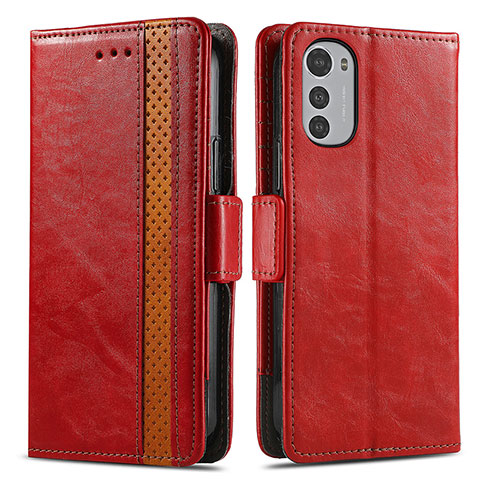 Custodia Portafoglio In Pelle Cover con Supporto S02D per Motorola Moto E32s Rosso