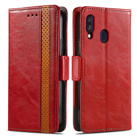Custodia Portafoglio In Pelle Cover con Supporto S02D per Samsung Galaxy A40 Rosso