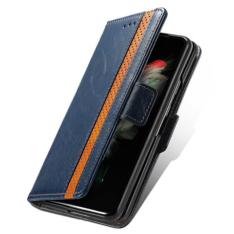 Custodia Portafoglio In Pelle Cover con Supporto S02D per Samsung Galaxy Z Fold4 5G Blu