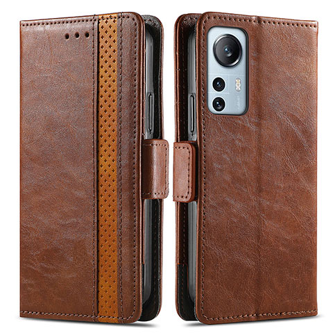 Custodia Portafoglio In Pelle Cover con Supporto S02D per Xiaomi Mi 12 Pro 5G Marrone