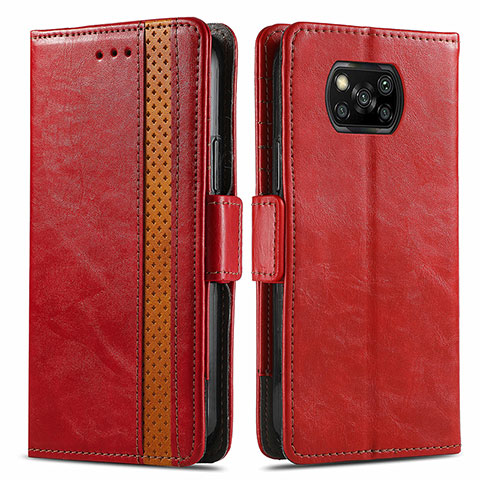 Custodia Portafoglio In Pelle Cover con Supporto S02D per Xiaomi Poco X3 NFC Rosso