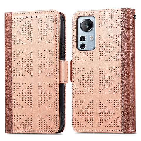 Custodia Portafoglio In Pelle Cover con Supporto S03D per Xiaomi Mi 12 Pro 5G Marrone Chiaro