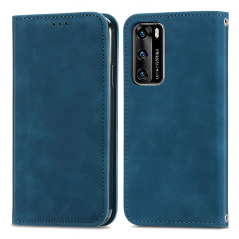 Custodia Portafoglio In Pelle Cover con Supporto S04D per Huawei P40 Blu