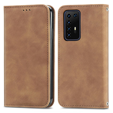 Custodia Portafoglio In Pelle Cover con Supporto S04D per Huawei P40 Pro Marrone