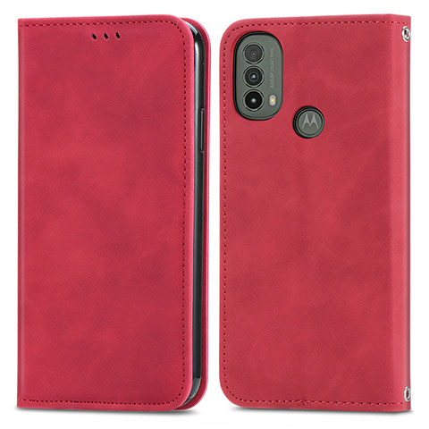 Custodia Portafoglio In Pelle Cover con Supporto S04D per Motorola Moto E20 Rosso