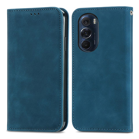 Custodia Portafoglio In Pelle Cover con Supporto S04D per Motorola Moto Edge 30 Pro 5G Blu