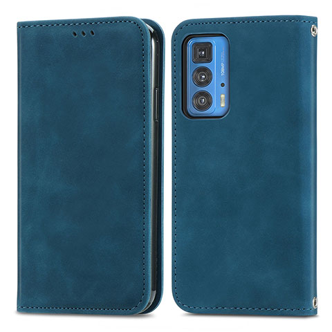 Custodia Portafoglio In Pelle Cover con Supporto S04D per Motorola Moto Edge S Pro 5G Blu