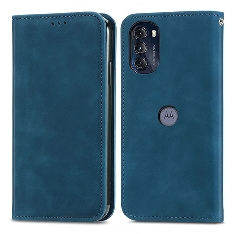 Custodia Portafoglio In Pelle Cover con Supporto S04D per Motorola Moto G 5G (2022) Blu