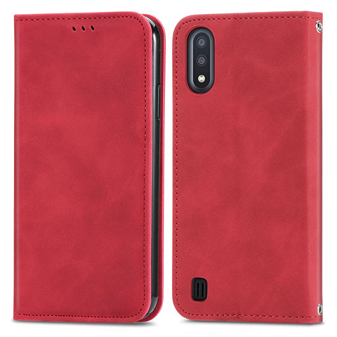 Custodia Portafoglio In Pelle Cover con Supporto S04D per Samsung Galaxy A01 SM-A015 Rosso