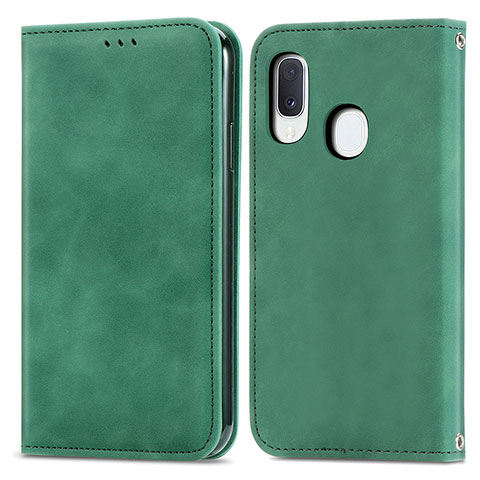 Custodia Portafoglio In Pelle Cover con Supporto S04D per Samsung Galaxy A20e Verde