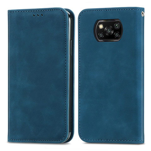 Custodia Portafoglio In Pelle Cover con Supporto S04D per Xiaomi Poco X3 NFC Blu