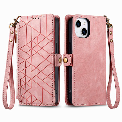 Custodia Portafoglio In Pelle Cover con Supporto S05D per Apple iPhone 13 Oro Rosa