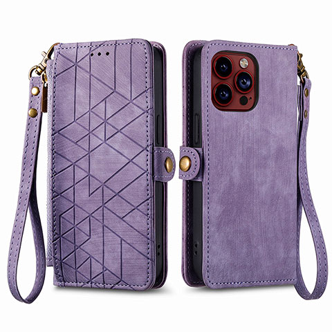 Custodia Portafoglio In Pelle Cover con Supporto S05D per Apple iPhone 13 Pro Viola