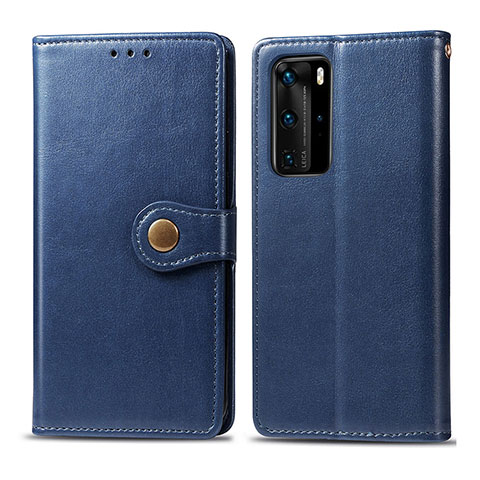 Custodia Portafoglio In Pelle Cover con Supporto S05D per Huawei P40 Pro Blu