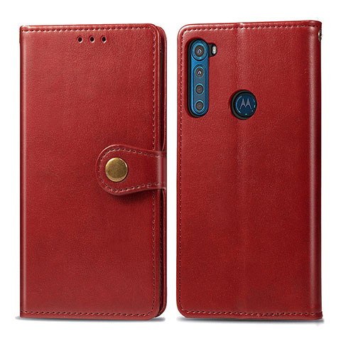 Custodia Portafoglio In Pelle Cover con Supporto S05D per Motorola Moto One Fusion Plus Rosso