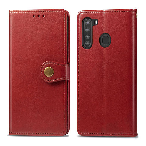Custodia Portafoglio In Pelle Cover con Supporto S05D per Samsung Galaxy A21 Rosso