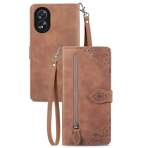 Custodia Portafoglio In Pelle Cover con Supporto S06D per Oppo A38 Marrone
