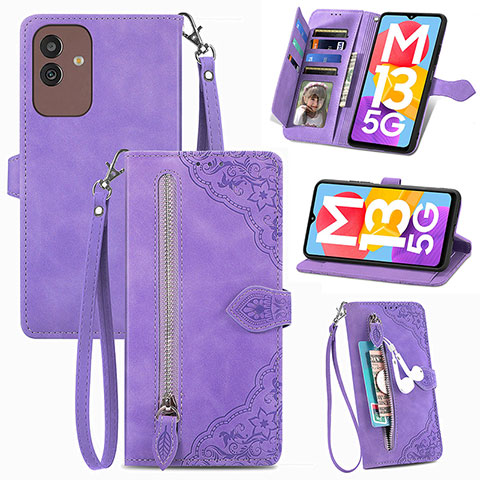 Custodia Portafoglio In Pelle Cover con Supporto S06D per Samsung Galaxy M13 5G Viola