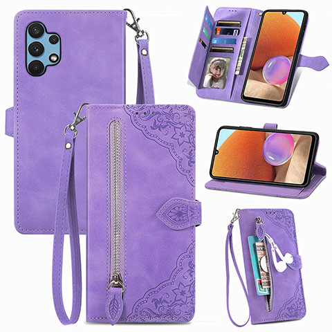 Custodia Portafoglio In Pelle Cover con Supporto S06D per Samsung Galaxy M32 5G Viola