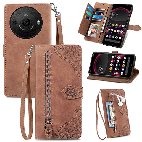 Custodia Portafoglio In Pelle Cover con Supporto S06D per Sharp Aquos R8 Pro Marrone