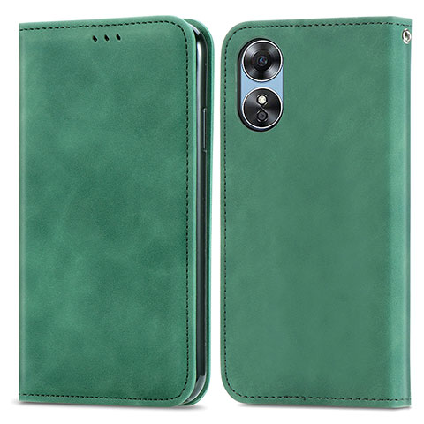 Custodia Portafoglio In Pelle Cover con Supporto S08D per Oppo A17 Verde