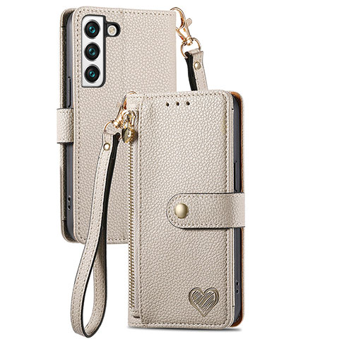 Custodia Portafoglio In Pelle Cover con Supporto S15D per Samsung Galaxy S22 5G Grigio
