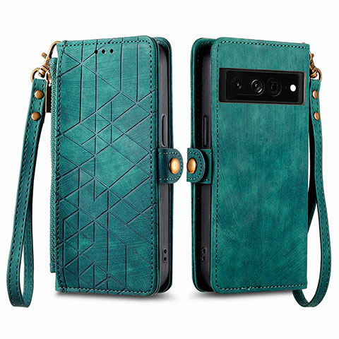 Custodia Portafoglio In Pelle Cover con Supporto S17D per Google Pixel 7 Pro 5G Verde
