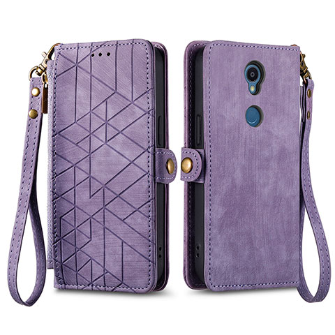 Custodia Portafoglio In Pelle Cover con Supporto S17D per Sharp Rouvo V Viola