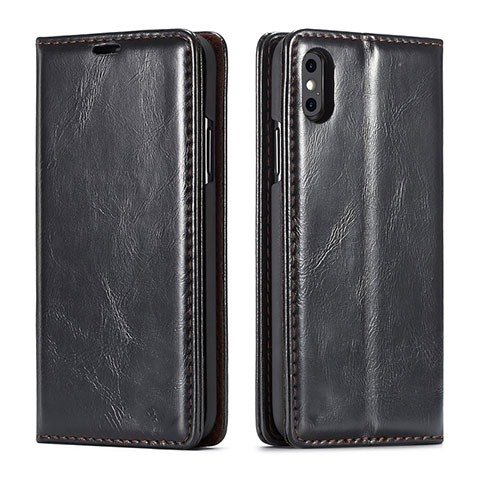 Custodia Portafoglio In Pelle Cover con Supporto T01 per Apple iPhone Xs Max Nero