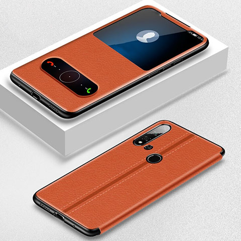 Custodia Portafoglio In Pelle Cover con Supporto T01 per Huawei P20 Lite (2019) Arancione