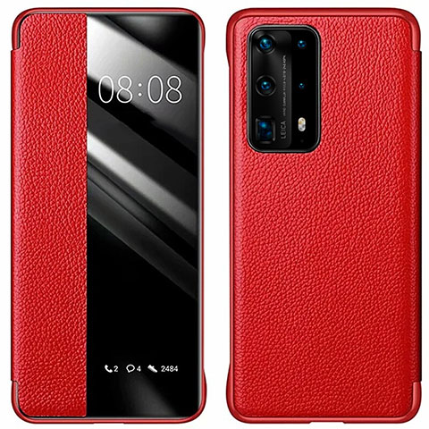 Custodia Portafoglio In Pelle Cover con Supporto T01 per Huawei P40 Pro+ Plus Rosso