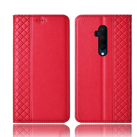 Custodia Portafoglio In Pelle Cover con Supporto T01 per OnePlus 7T Pro Rosso