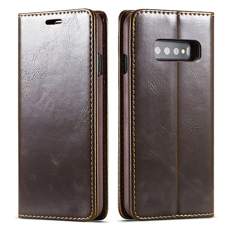 Custodia Portafoglio In Pelle Cover con Supporto T01 per Samsung Galaxy S10 Plus Marrone