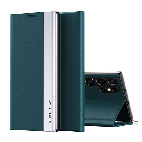 Custodia Portafoglio In Pelle Cover con Supporto T01 per Samsung Galaxy S21 Ultra 5G Verde