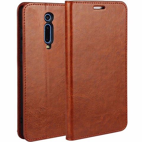 Custodia Portafoglio In Pelle Cover con Supporto T01 per Xiaomi Mi 9T Pro Arancione