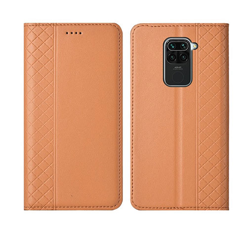 Custodia Portafoglio In Pelle Cover con Supporto T01 per Xiaomi Redmi Note 9 Arancione