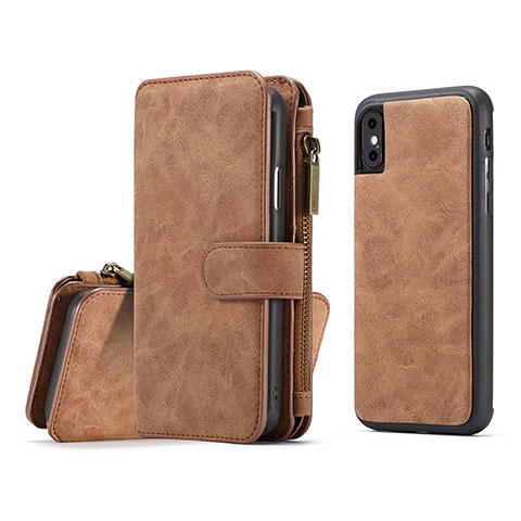 Custodia Portafoglio In Pelle Cover con Supporto T02 per Apple iPhone Xs Max Arancione