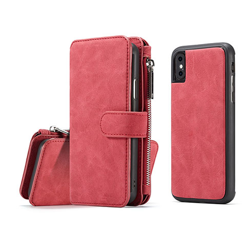 Custodia Portafoglio In Pelle Cover con Supporto T02 per Apple iPhone Xs Max Rosso