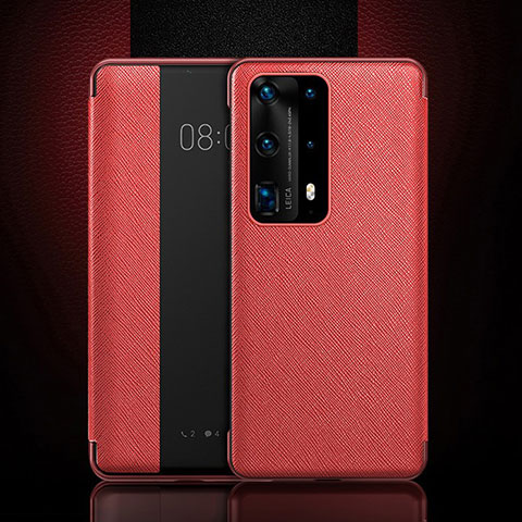 Custodia Portafoglio In Pelle Cover con Supporto T02 per Huawei P40 Pro+ Plus Rosso