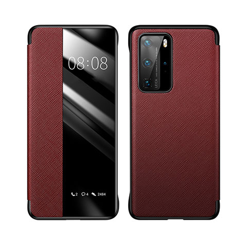 Custodia Portafoglio In Pelle Cover con Supporto T02 per Huawei P40 Pro Rosso Rosa