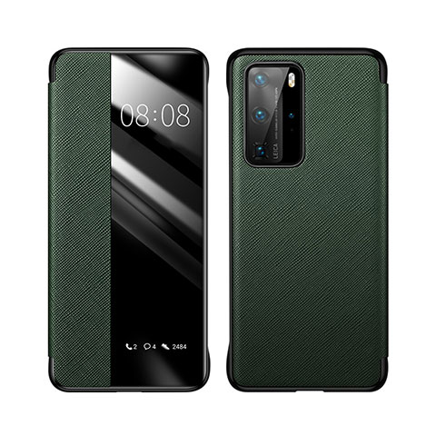 Custodia Portafoglio In Pelle Cover con Supporto T02 per Huawei P40 Pro Verde