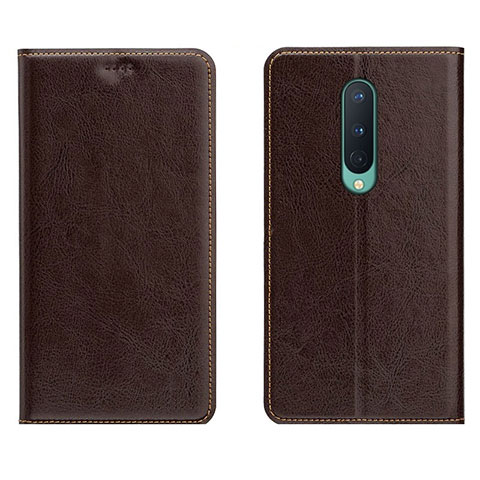 Custodia Portafoglio In Pelle Cover con Supporto T02 per OnePlus 8 Marrone