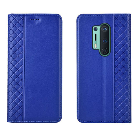 Custodia Portafoglio In Pelle Cover con Supporto T02 per OnePlus 8 Pro Blu