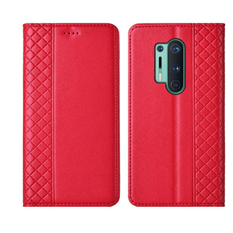 Custodia Portafoglio In Pelle Cover con Supporto T02 per OnePlus 8 Pro Rosso